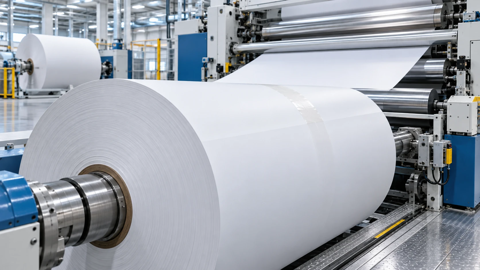Tape splicing on a clean printing paper roll line